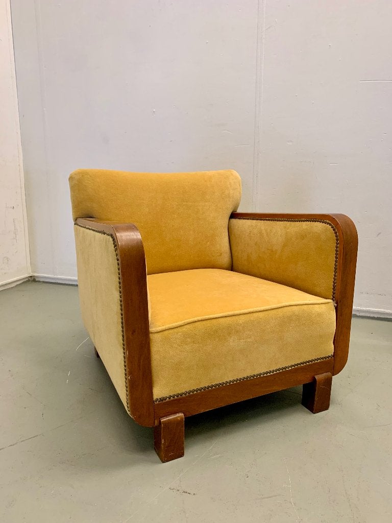Amsterdamse School / art deco fauteuil, Ophalen, Hout, Gebruikt, Art deco