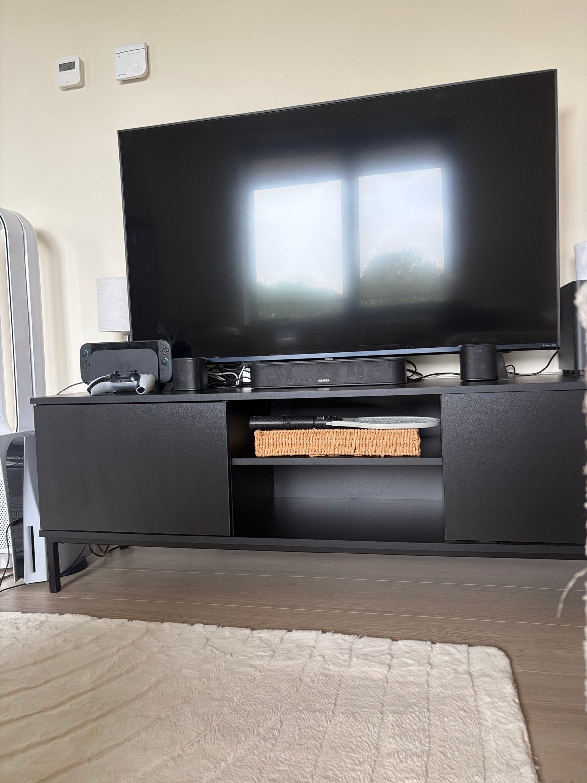 Zwart tv meubel van Meubella - 150x41x50 cm, Ophalen, Gebruikt, 100 tot 150 cm, Minder dan 100 cm