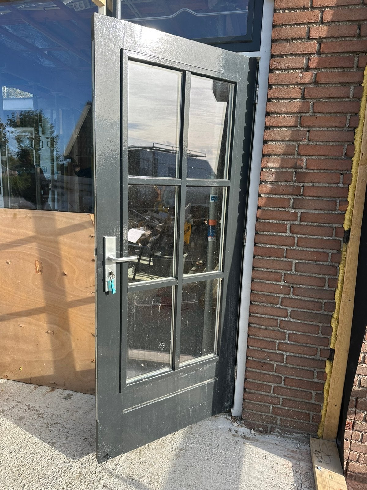 Buitendeur met glas, hout met driepuntssluiting, Ophalen, Gebruikt, 80 tot 100 cm, Buitendeur