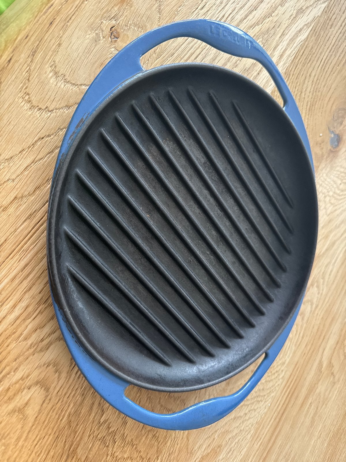 Le Creuset grillpan, gietijzer, blauw emaille, Gebruikt, Gietijzer, Overige typen, Le Creuset