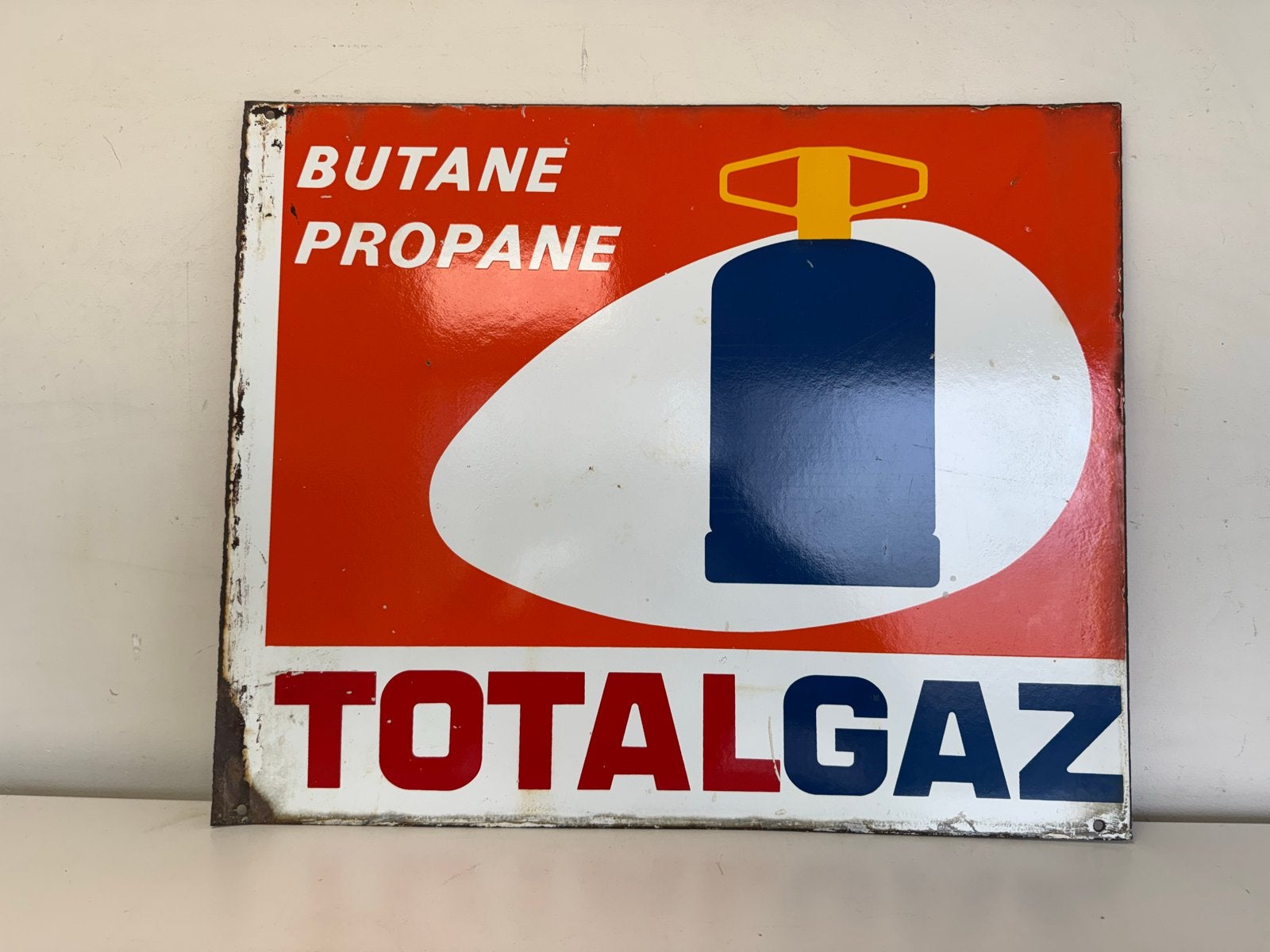 Vintage geëmailleerd Totalgaz Butaan Propaan reclamebord, Ophalen