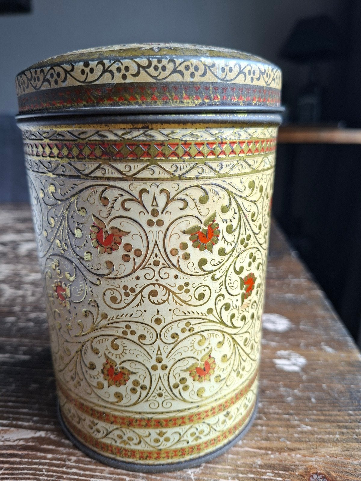 Vintage bloemenpatroon theeblik, Ophalen of Verzenden