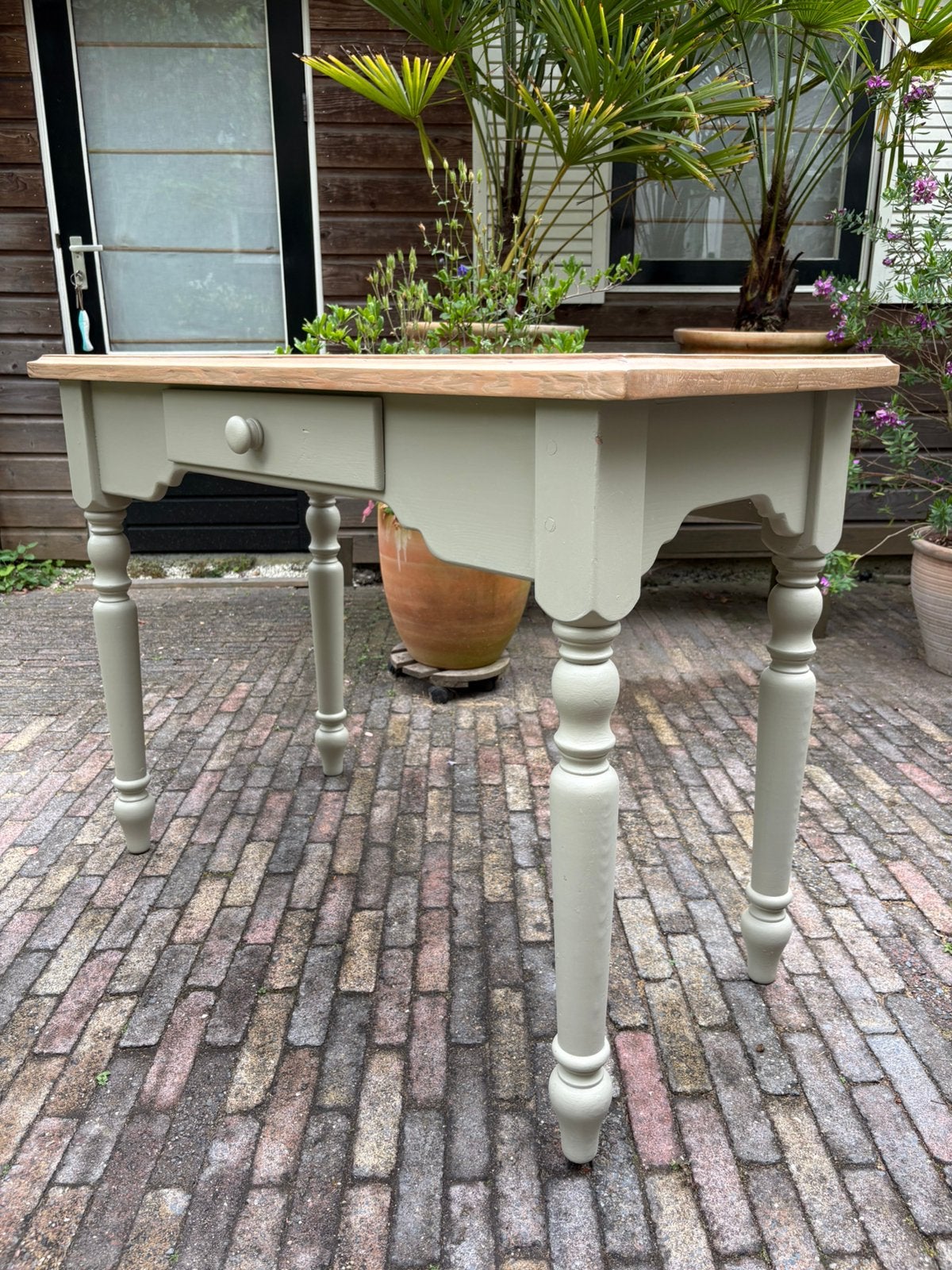 Massief grenen tafel met white wash blad, Ophalen