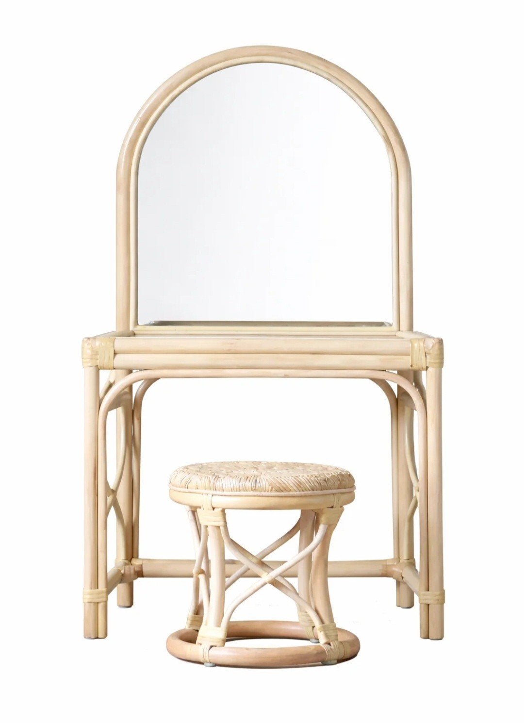 Leo & Moon, Kinder Rotan kaptafel met spiegel en krukje, Overige materialen, Zo goed als nieuw, 100 tot 150 cm, Boho, Rotan, Vintage