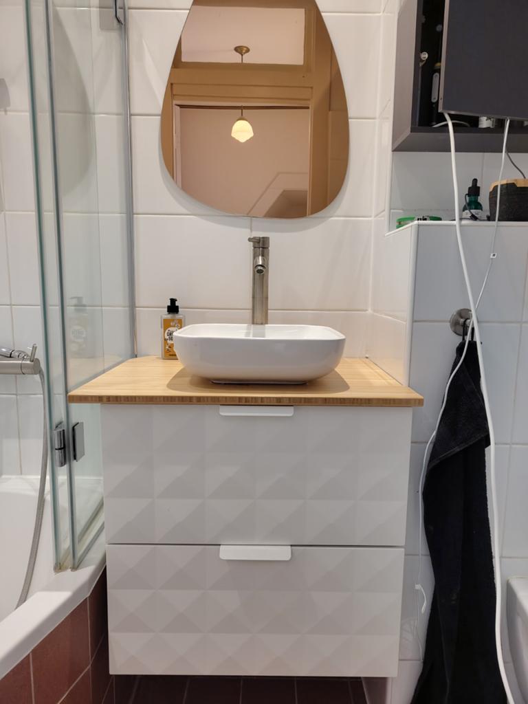 Badkamermeubel met bamboe blad en wasbak, Huis en Inrichting, Badkamer | Badkamermeubels, Ophalen, 50 tot 100 cm, Zo goed als nieuw