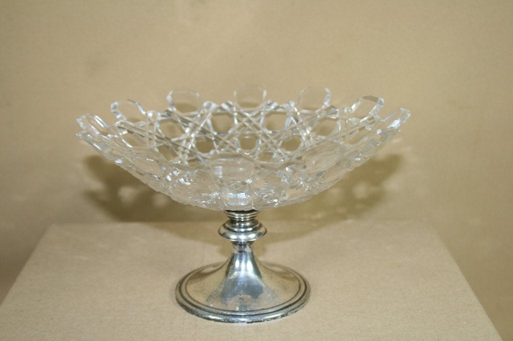 Antiek kristallen schaaltje op zilveren voet, Antiek en Kunst, Ophalen of Verzenden, Zilver