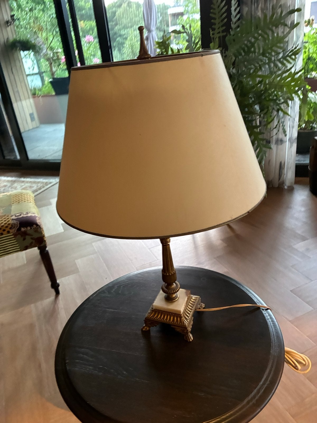 Vintage Tafellamp met Marmeren Voet en Stoffen Kap, Ophalen
