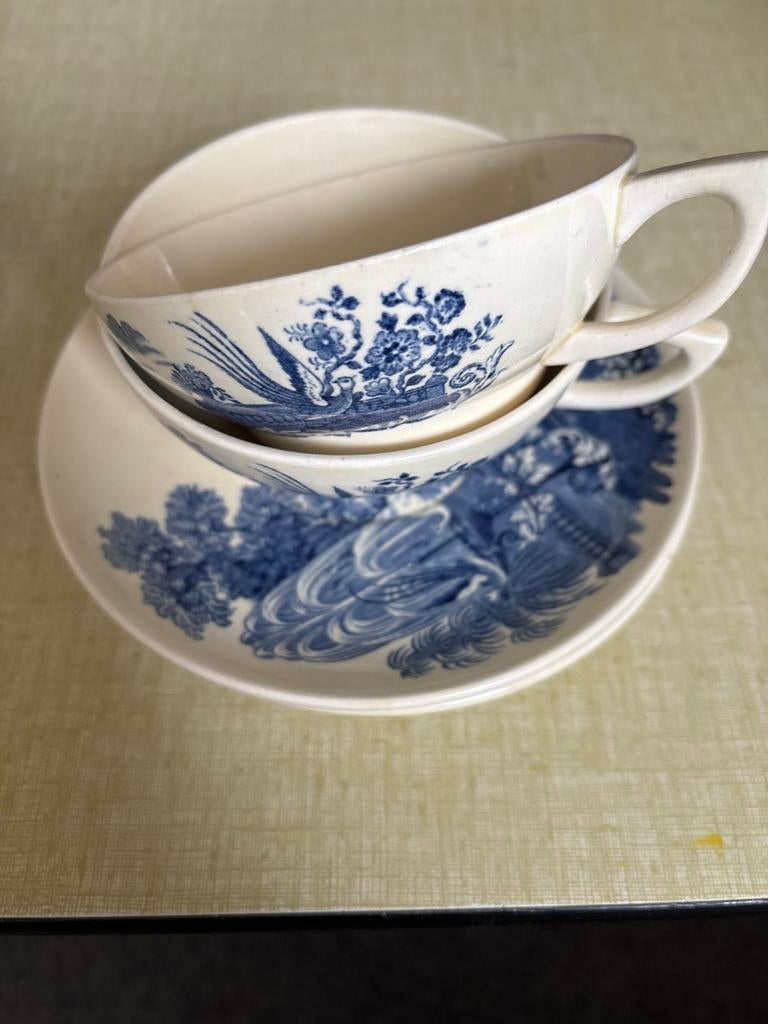 Blauw Kop en Schotel Set paradijsvogel, Antiek en Kunst, Ophalen