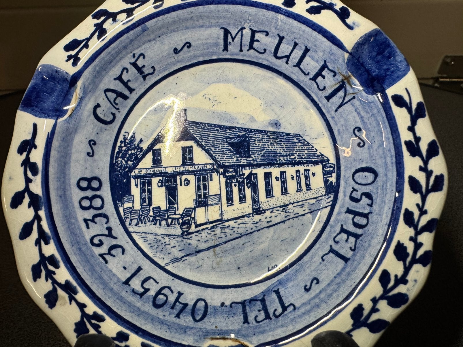 Vintage Delfts Blauwe Asbak - Cafe De Meulen Ospel, Ophalen of Verzenden