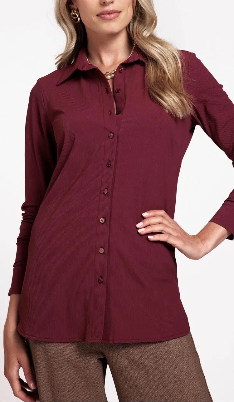 Studio anneloes poppy rib blouse M bordeaux travelstof, Maat 38/40 (M), Ophalen of Verzenden, Zo goed als nieuw, X