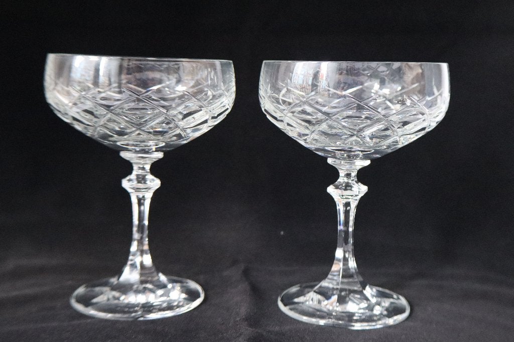 Vintage set van 6 kristallen champagne coupes Mid-Century, Antiek en Kunst, Ophalen of Verzenden