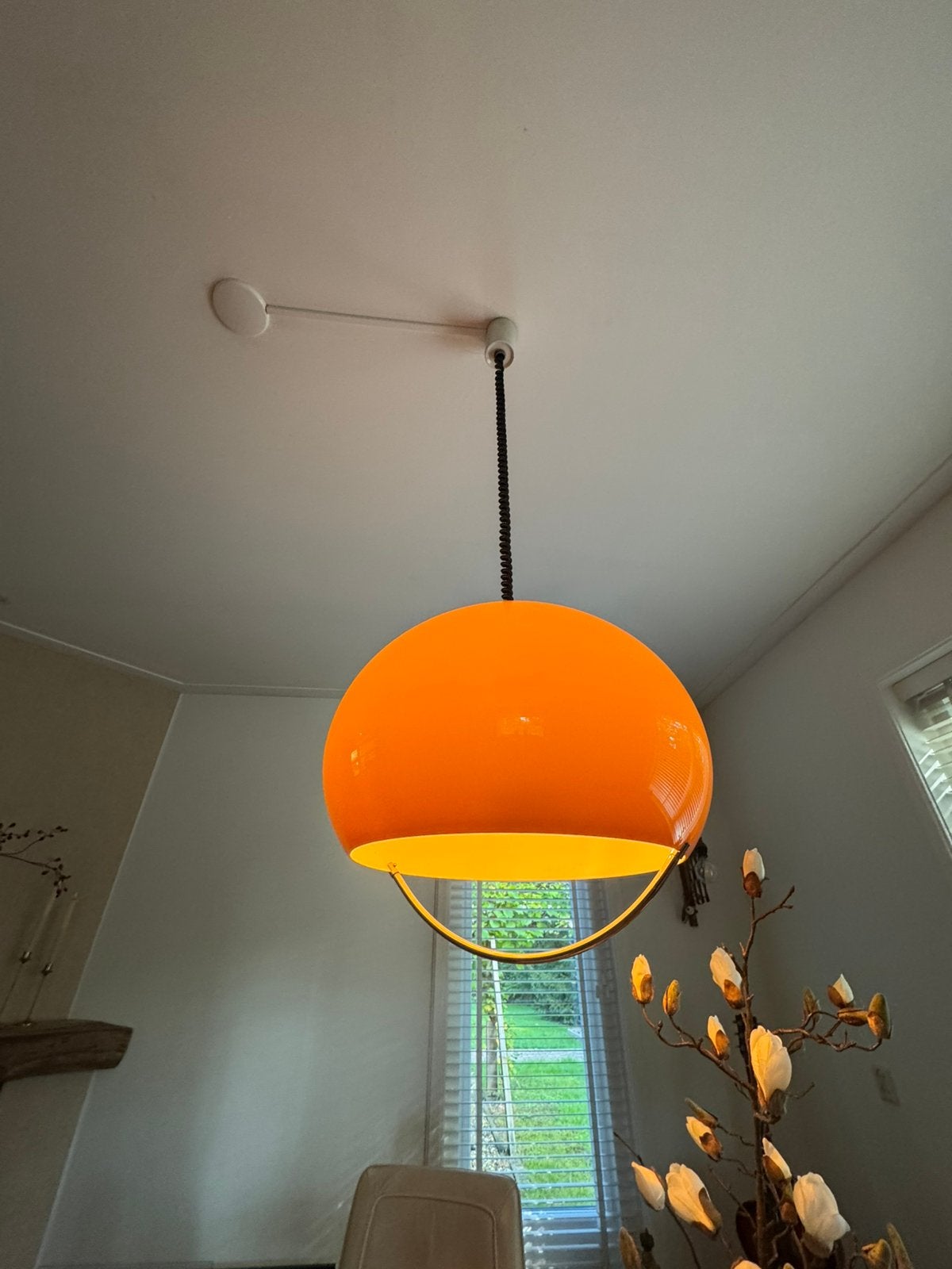 Harvey Guzzini Cabras hanglamp-geel-Space Age jaren 60/70, Ophalen of Verzenden, Zo goed als nieuw, Kunststof