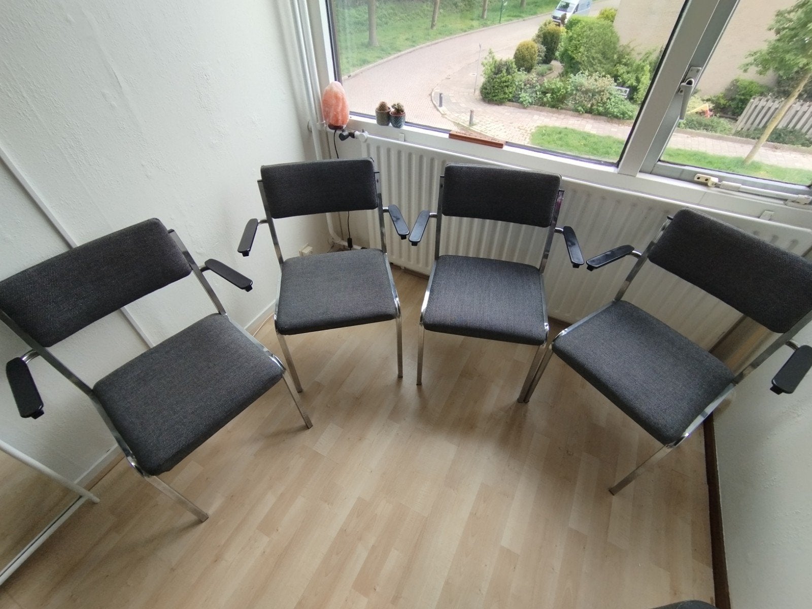 Set van 4 retro/vintage buisframe stoelen, Ophalen, Gebruikt, Stof, Vier