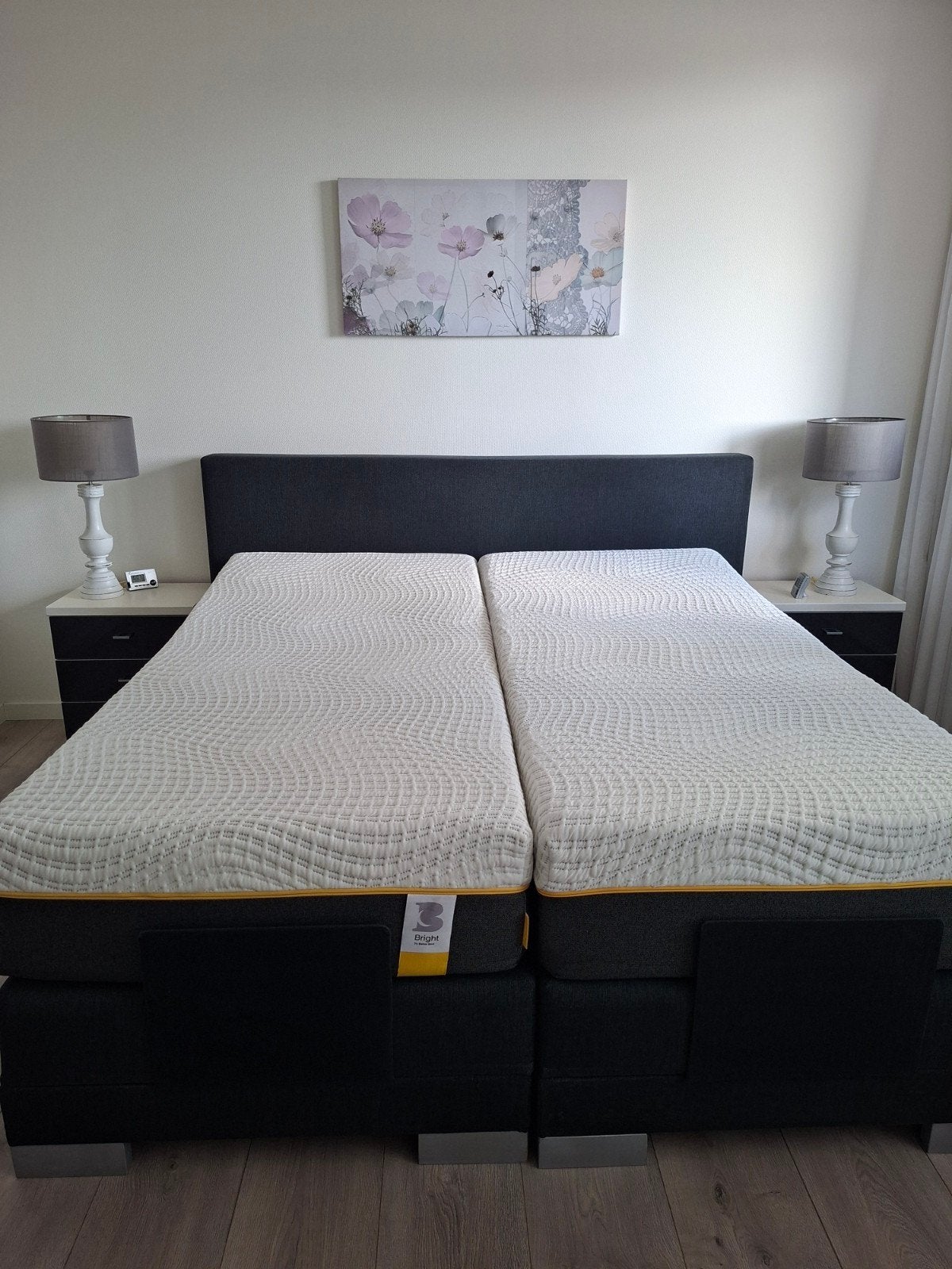 Antraciet kleurige boxspring, Ophalen, Gebruikt, Tweepersoons, 180 cm