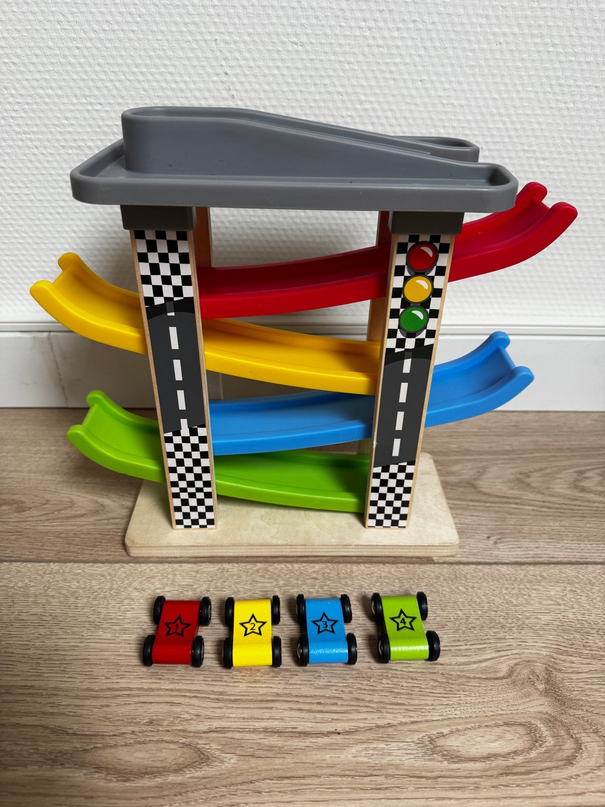 Houten Autoracebaan - voor de kleintjes Stoer & kleur, Kinderen en Baby's, Speelgoed | Racebanen, Overige merken, Racebaan, Ophalen of Verzenden