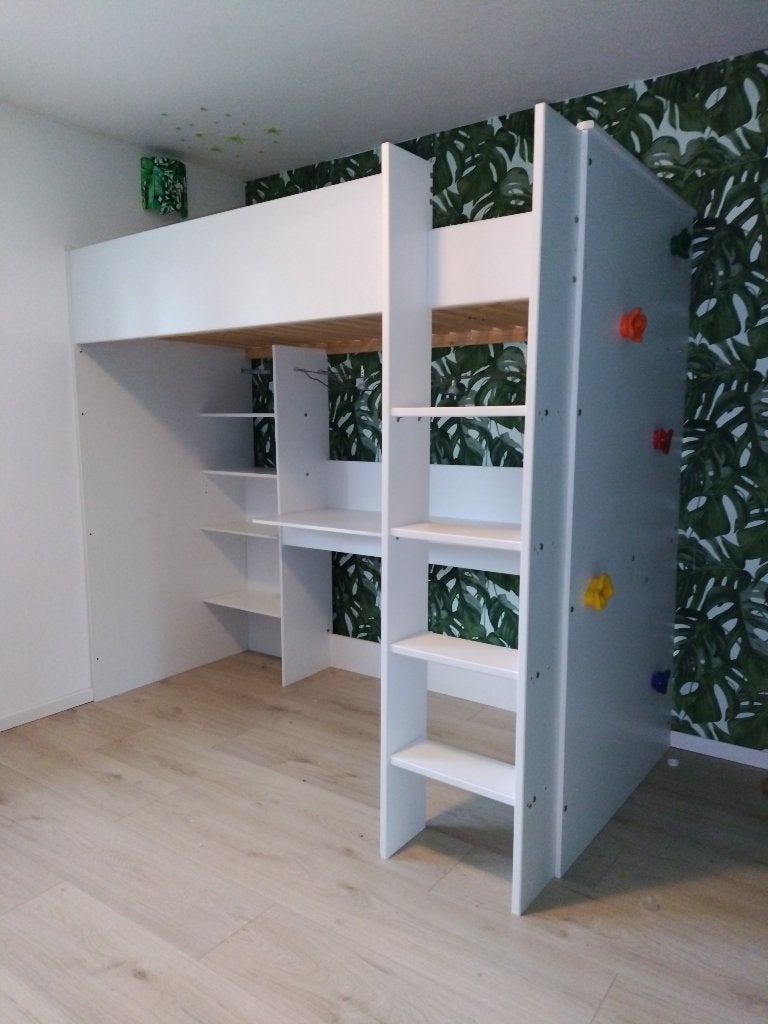 Degelijke hoogslaper bed met bureau en lattenbodem, Ophalen, Gebruikt, Hoogslaper