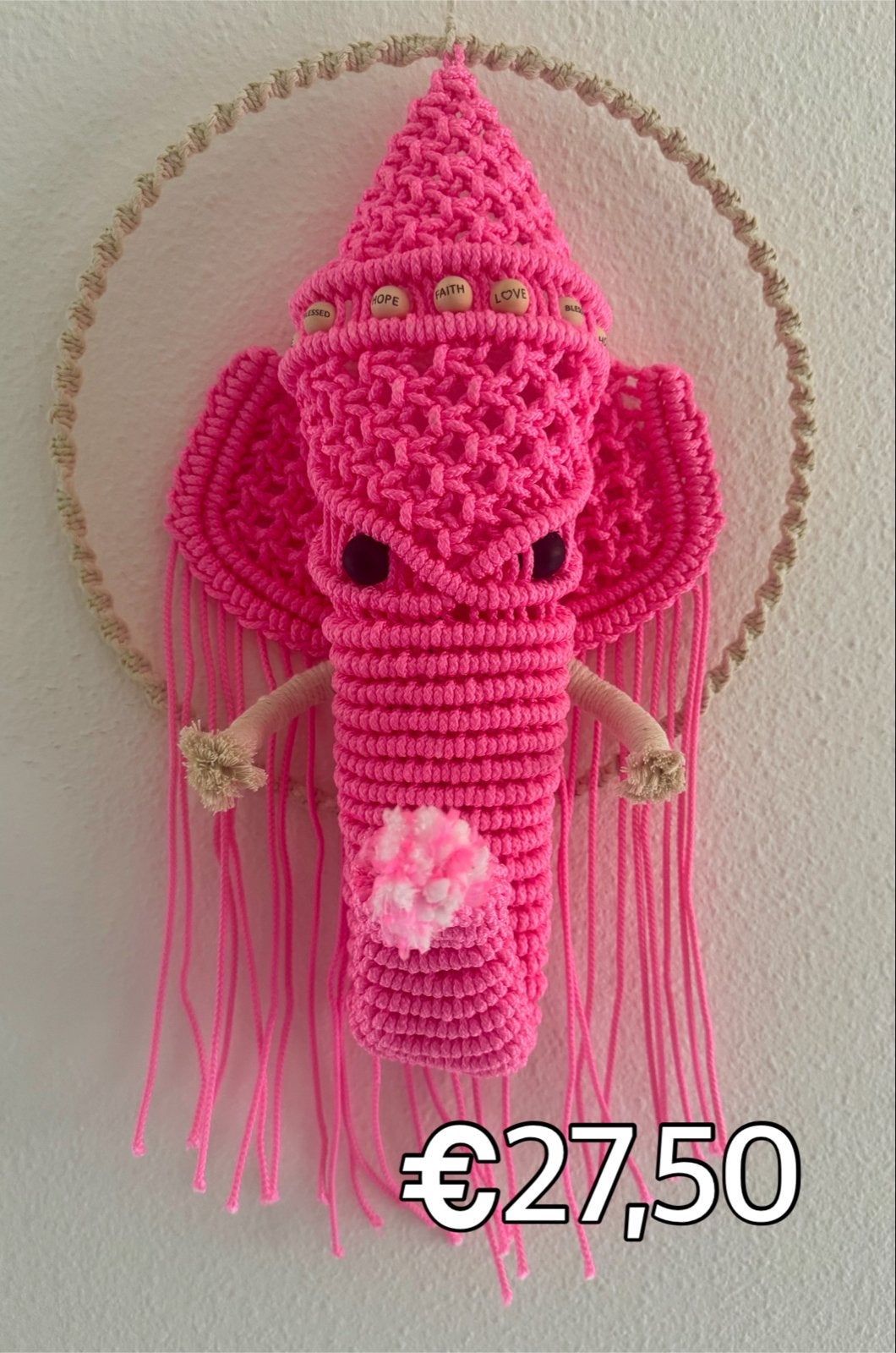 Macrame Olifant Ring - Roze Wanddecoratie 30 cm, Ophalen, Boho, Nieuw, Roze
