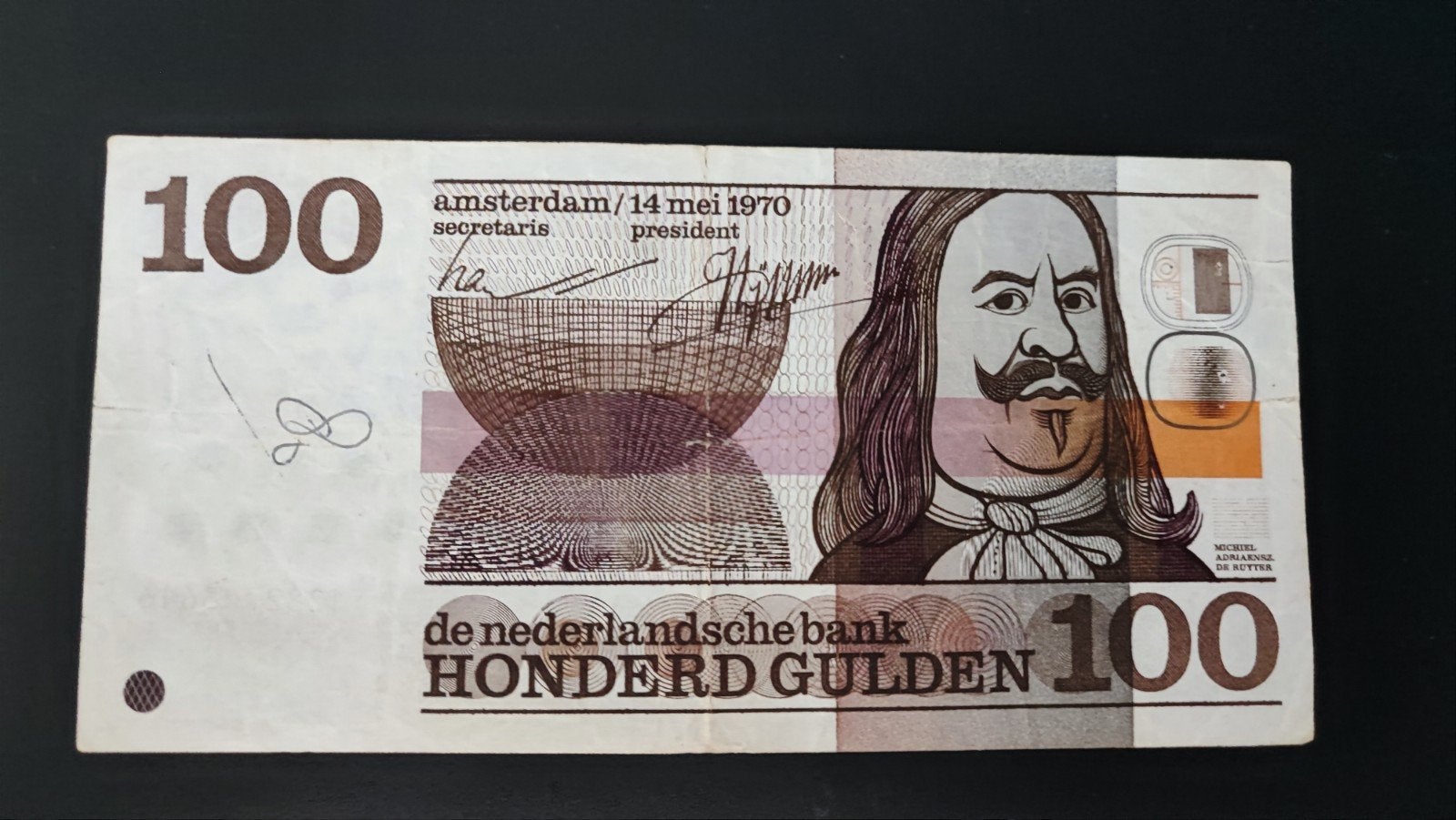 100 Gulden biljet uit 1970 Michiel de Ruyter, Postzegels en Munten, Ophalen, 100 gulden, Los biljet