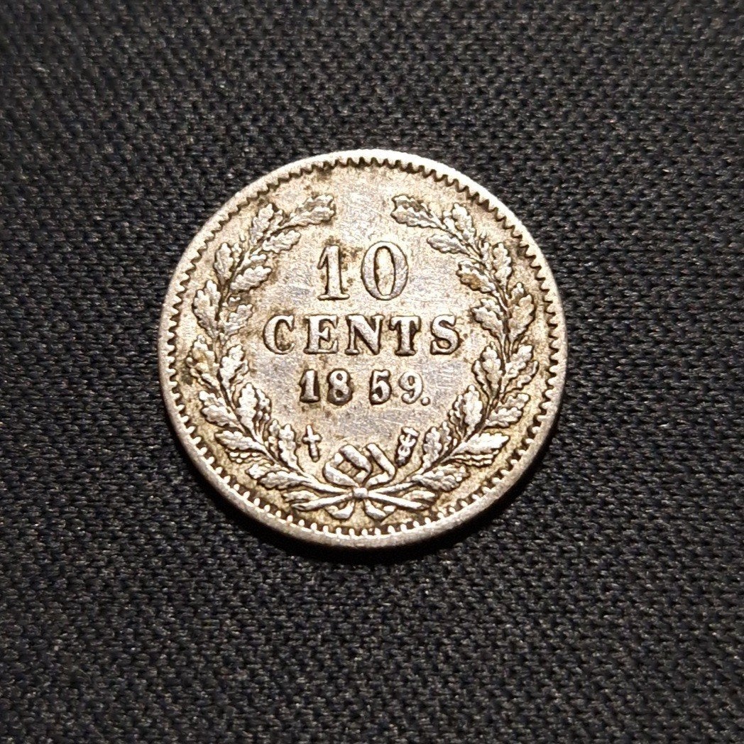 10 cent 1859, Postzegels en Munten, Munten | Nederland, Koning Willem III, Verzenden, Zilver, 10 cent