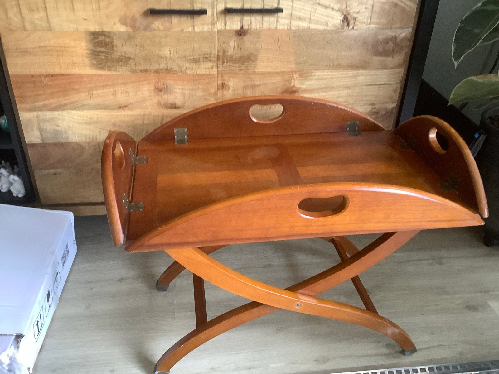 Inklapbare boottafel / bijzettafel van hout, Ophalen, Gebruikt, 50 tot 100 cm, Tafelblad