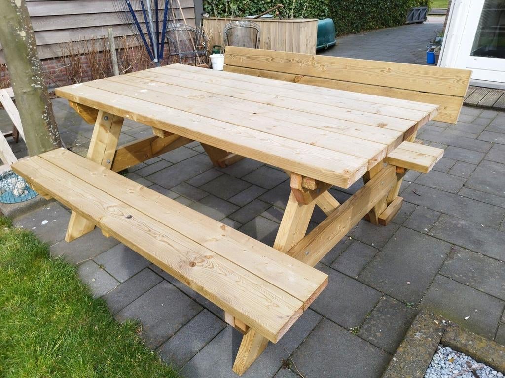 Robuuste picknicktafel nieuw gemaakt, Tuin en Terras, Picknicktafels, Nieuw, Rechthoekig, Hout, Ophalen
