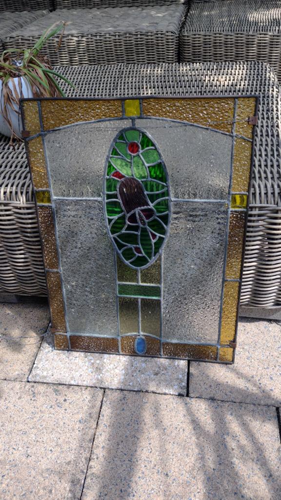 Oud glas in lood raam, Antiek en Kunst, Ophalen