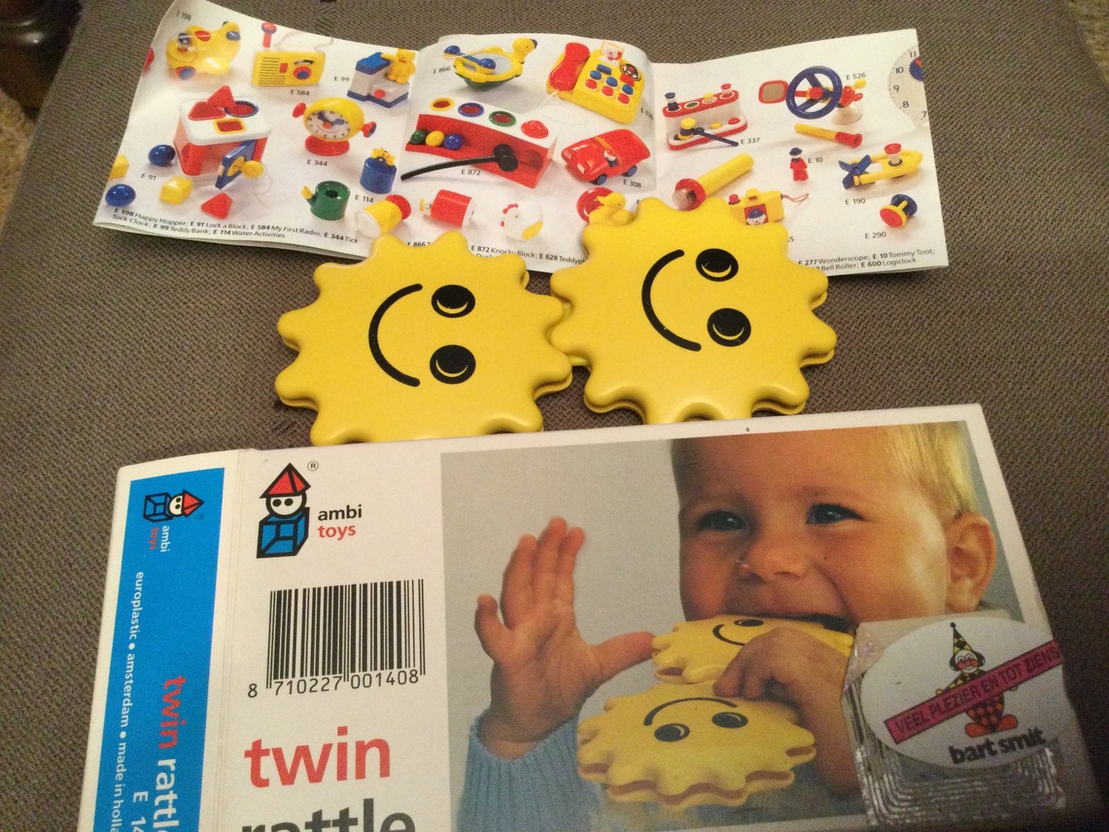 Vintage Ambi toys Twin rattle tweeling rammelaar zonnetjes, Ophalen of Verzenden, Zo goed als nieuw, Overige typen