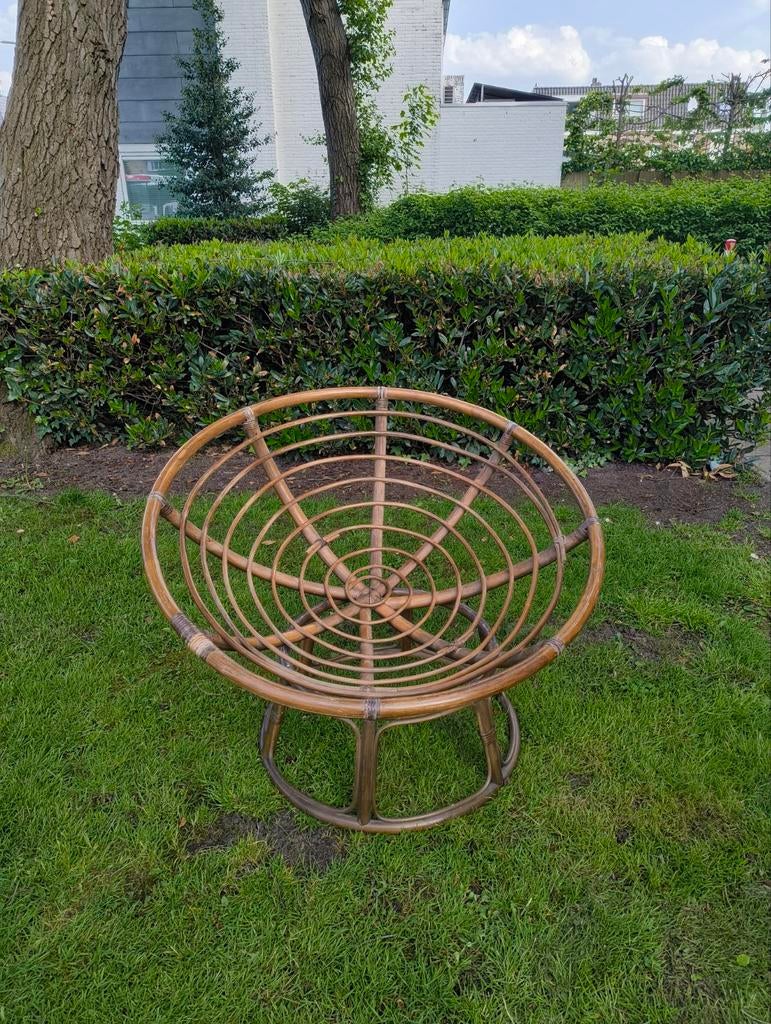 Vintage Papasan stoel - Rotan fauteuil -Perfect conditie, Gebruikt, Bruin, Riet of Rotan, Ophalen of Verzenden