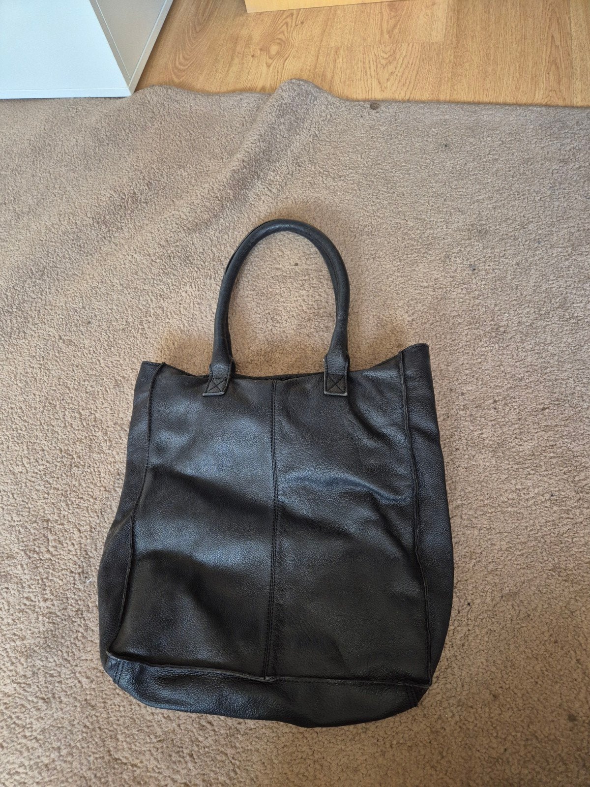 Zwarte leren shopper, Sieraden, Tassen en Uiterlijk, Ophalen of Verzenden, Gebruikt, Zwart, Shopper