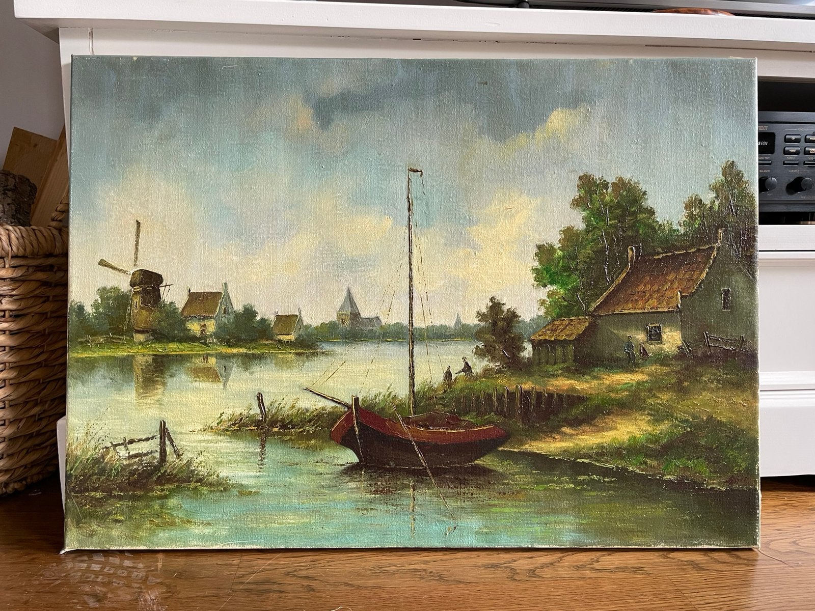 Te koop antiek schilderij Landschap, Antiek en Kunst, Kunst | Schilderijen | Klassiek, Overige stijlen, Doek, Ophalen of Verzenden