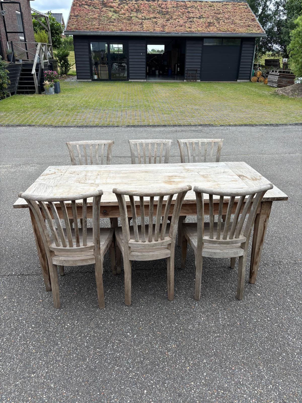 Teakhouten eethoek 6 personen, Ophalen, Gebruikt, 4 tot 6 stoelen