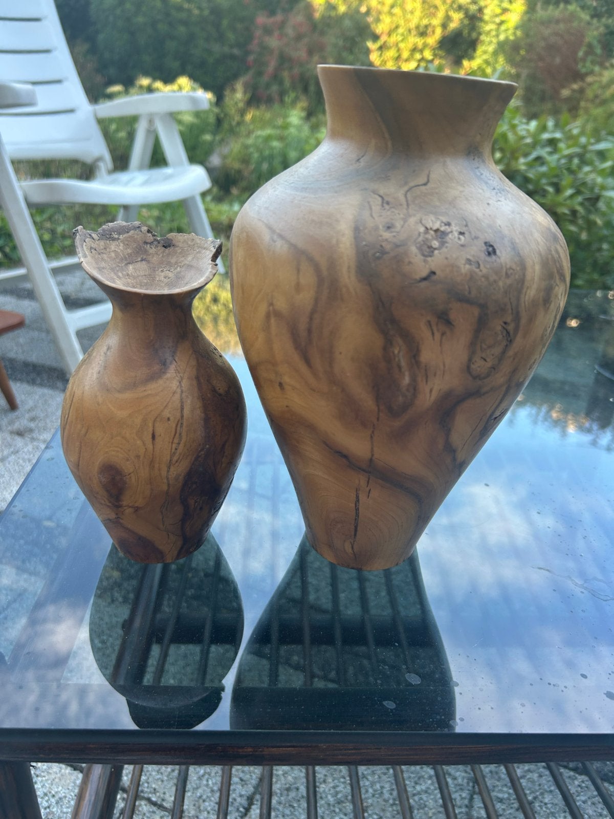 Set van 2 handgemaakte houten vazen, Ophalen