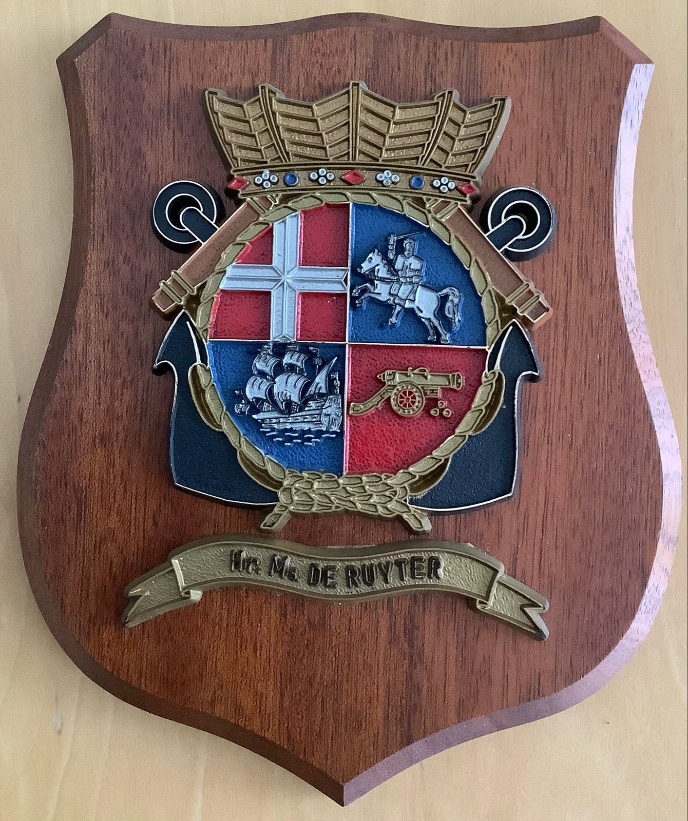 Decoratief Houten Wapenschild Hr. Ms. DE RUYTER, Verzamelen, Ophalen of Verzenden