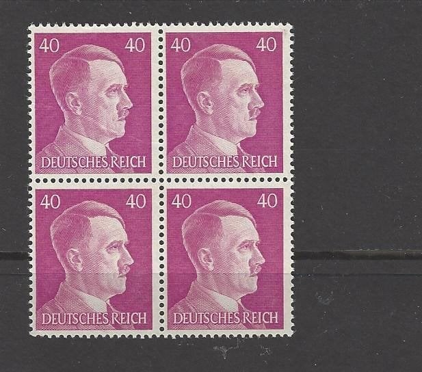 Historie Duitse Rijk, postzegels Adolf Hitler in blok van 4, Verzamelen, Militaria | Tweede Wereldoorlog, Ophalen of Verzenden