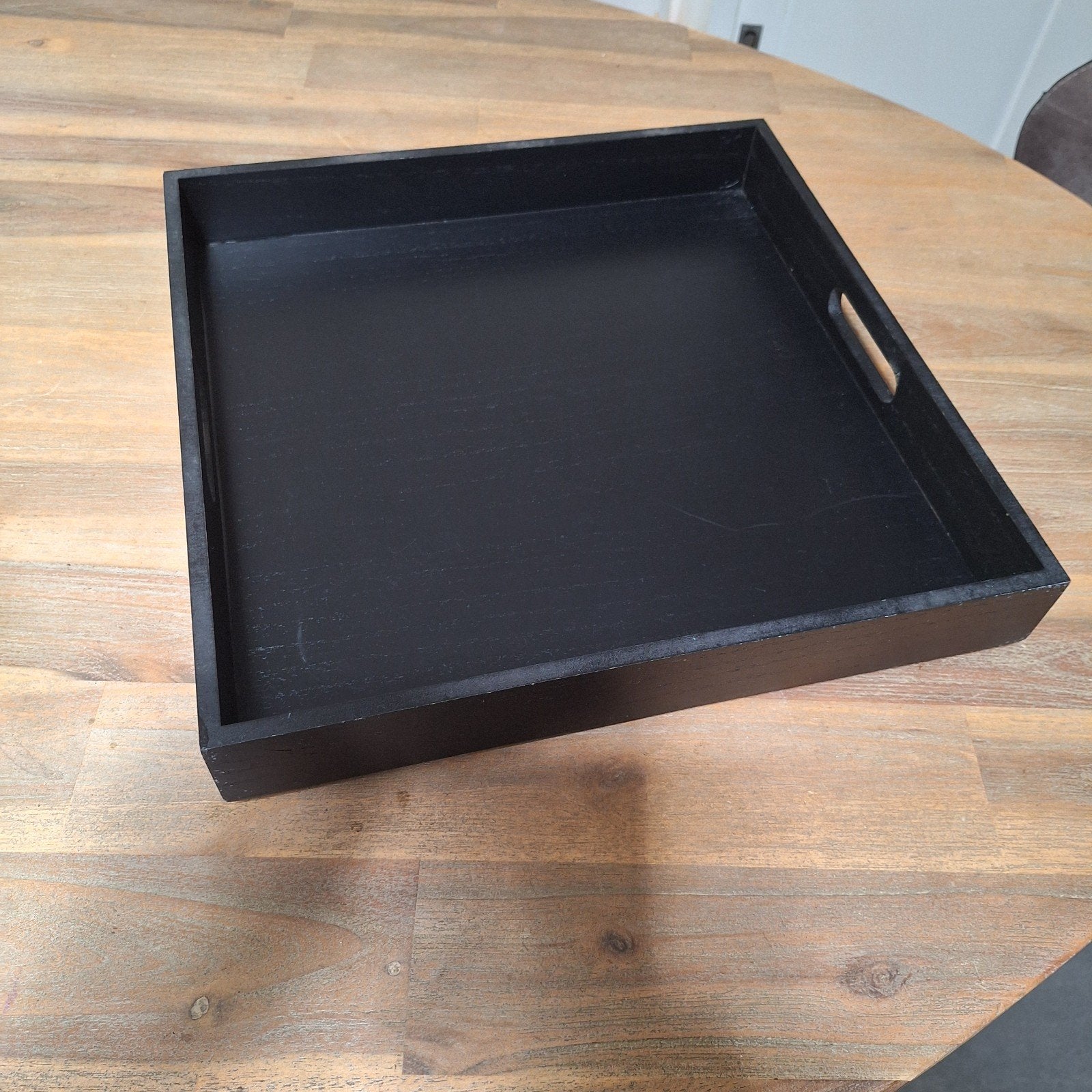 Zwart houten dienblad met handvatten, Gebruikt, Vierkant, Ophalen of Verzenden, Dienblad