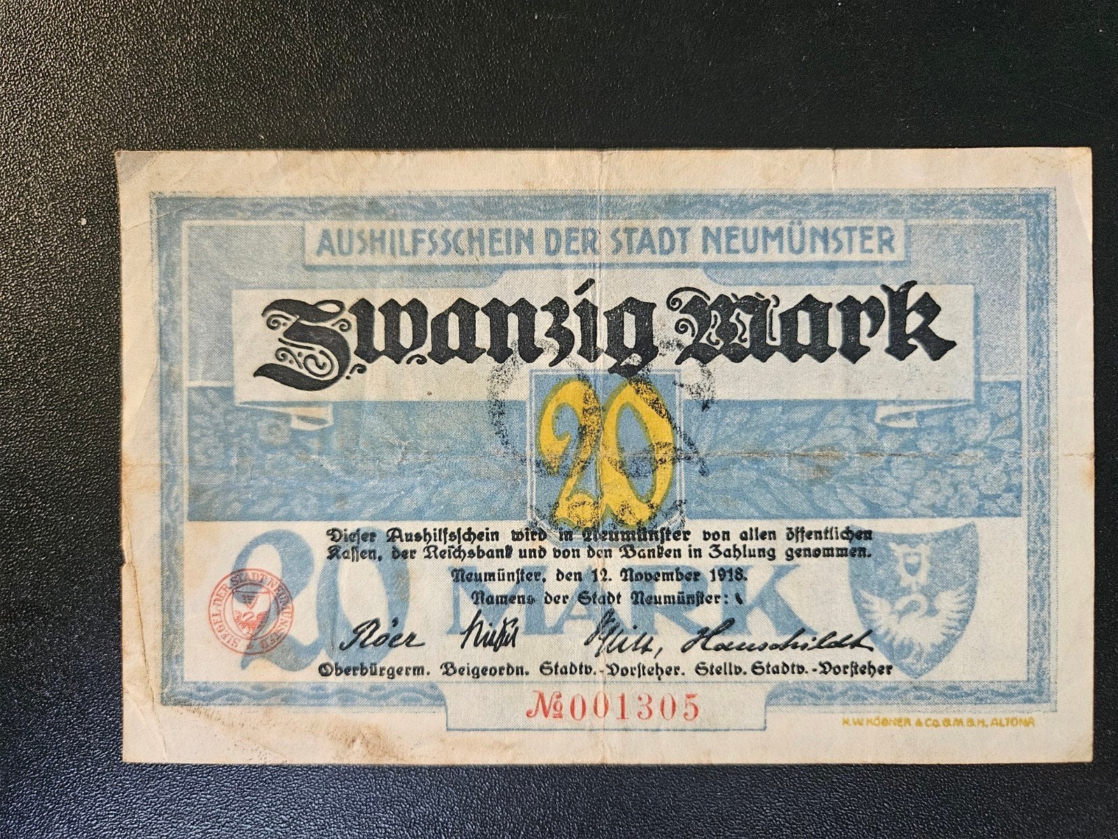 Duitsland NEUMÜNSTER Schleswig-Holstein 1918  20 Mark, Postzegels en Munten, Bankbiljetten | Europa | Niet-Eurobiljetten, Ophalen of Verzenden