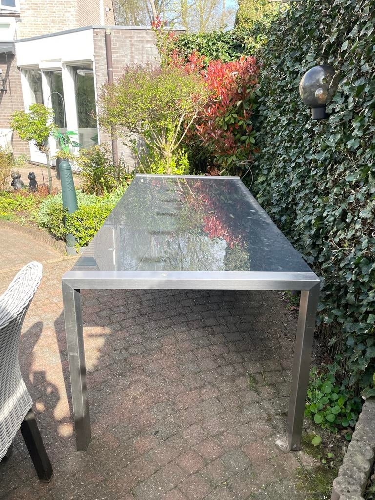 Tuintafel tafel met glas. Glazen tafel met aluminium poten, Ophalen, Gebruikt, Rechthoekig, Aluminium