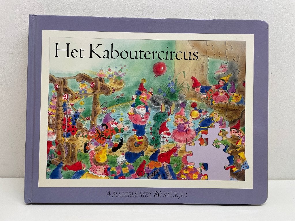 Het Kaboutercircus met 4 puzzels van 80 stukjes Prentenboek, Ophalen of Verzenden, Meer dan 50 stukjes, Gebruikt, 2 tot 4 jaar