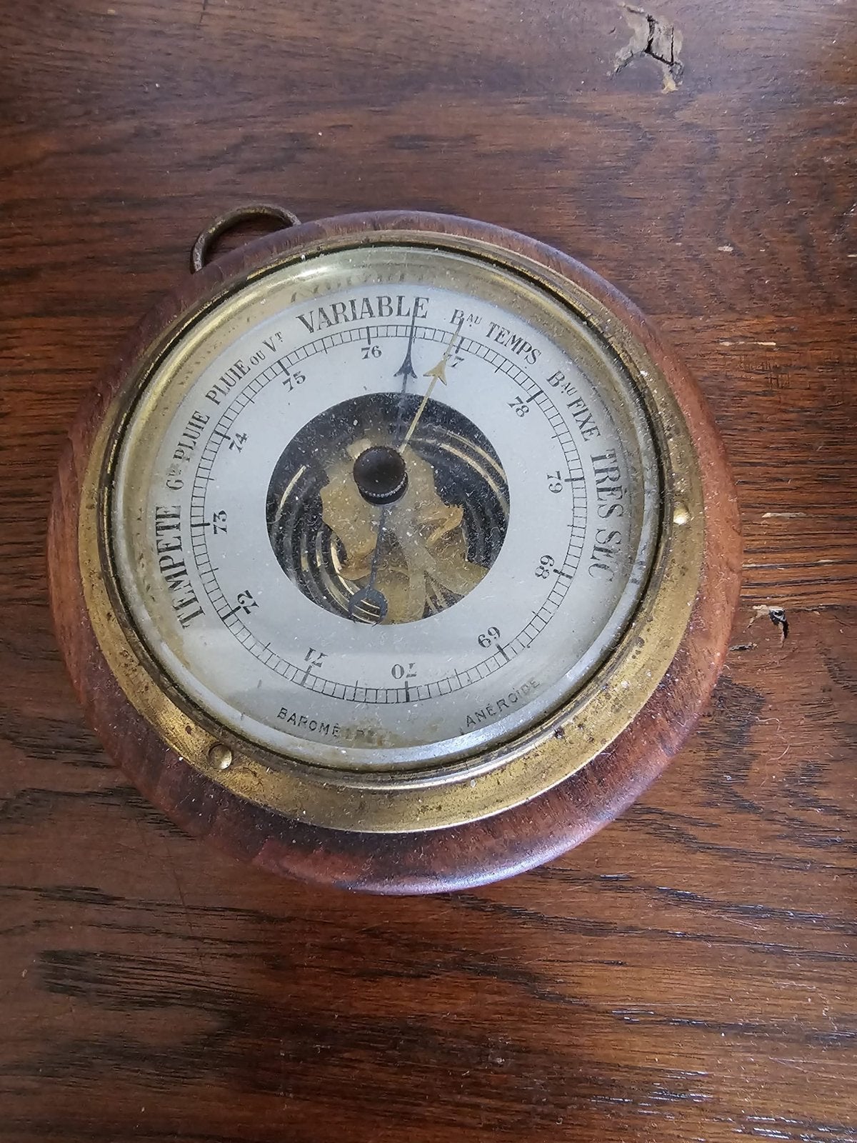 Antieke Franse Barometer - Hout en Messing, Ophalen, Gebruikt, Barometer