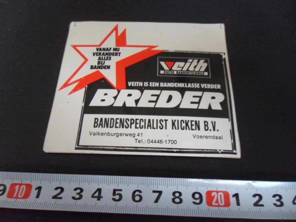 sticker Voerendaal Bandenspecialist KICKEN BV VEITH breder, Ophalen of Verzenden, Zo goed als nieuw