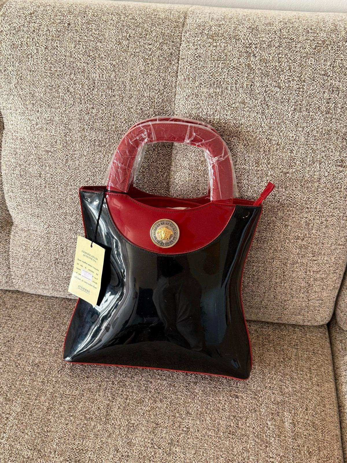 Vintage handtas zwart/rood, met label, Verzenden, Zo goed als nieuw, Zwart, Handtas