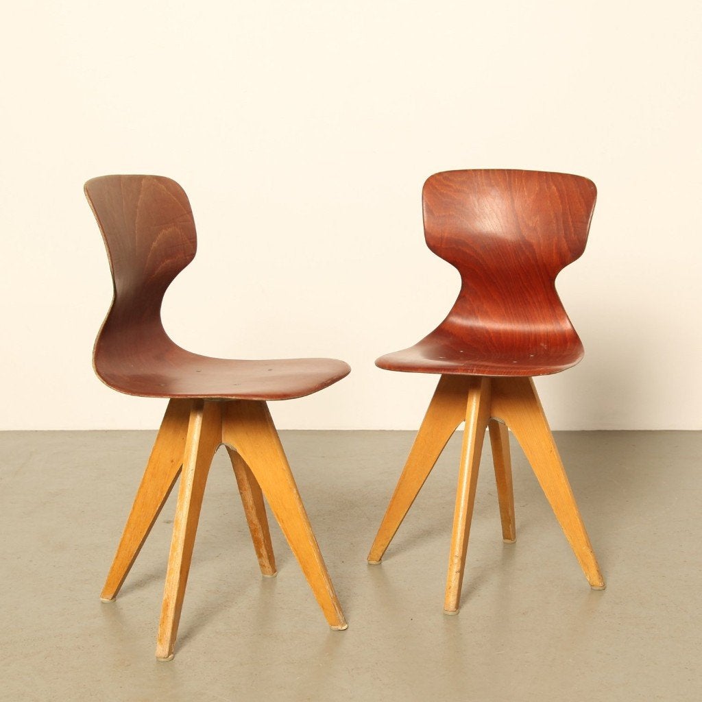 Stoel 4x - Flötotto pagholz Adam Stegner - '50 / '60 vintage, Huis en Inrichting, Ophalen, Vintage design, Bruin, Zo goed als nieuw