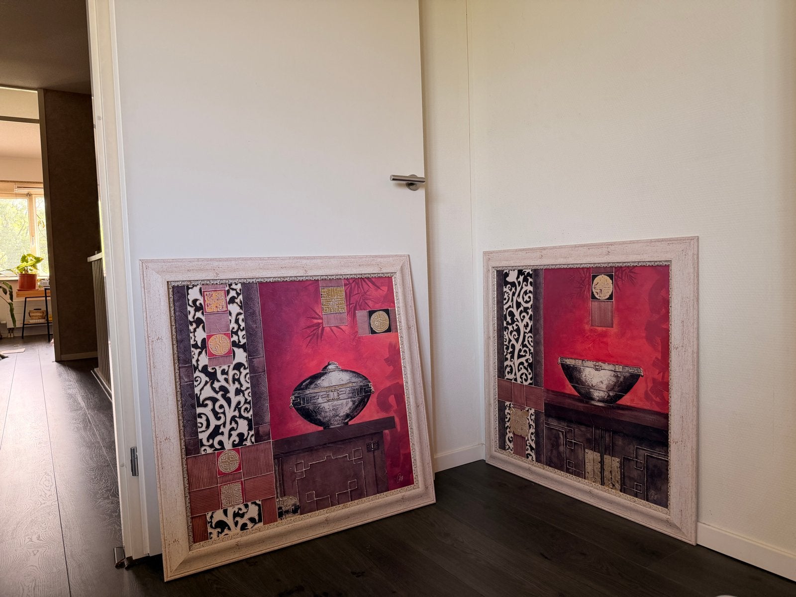 Set van 2 Oosterse Wanddecoraties met Lijst, Antiek en Kunst, Kunst | Schilderijen | Klassiek, Ophalen, Overige ondergronden, Print