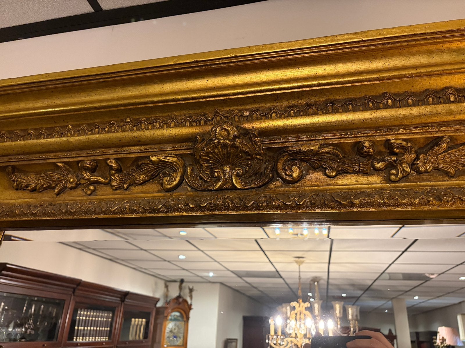 Franse spiegel met geslepen glas en goudkleurige lijst, Ophalen, Rechthoekig, 50 tot 100 cm, 100 tot 150 cm