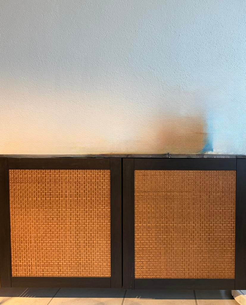Sideboard - Black Rattan and black marbletop, Met plank(en), 100 tot 150 cm, Ophalen of Verzenden, Zo goed als nieuw