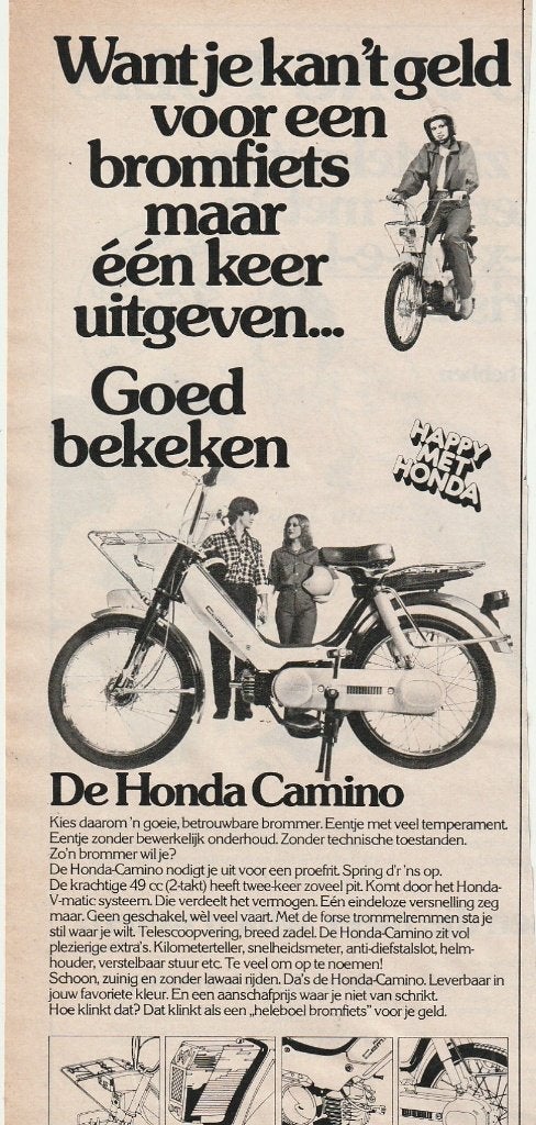 Retro reclame 1978 Honda Camino brommer & goed bekeken, Verzamelen, Verzenden, Overige typen