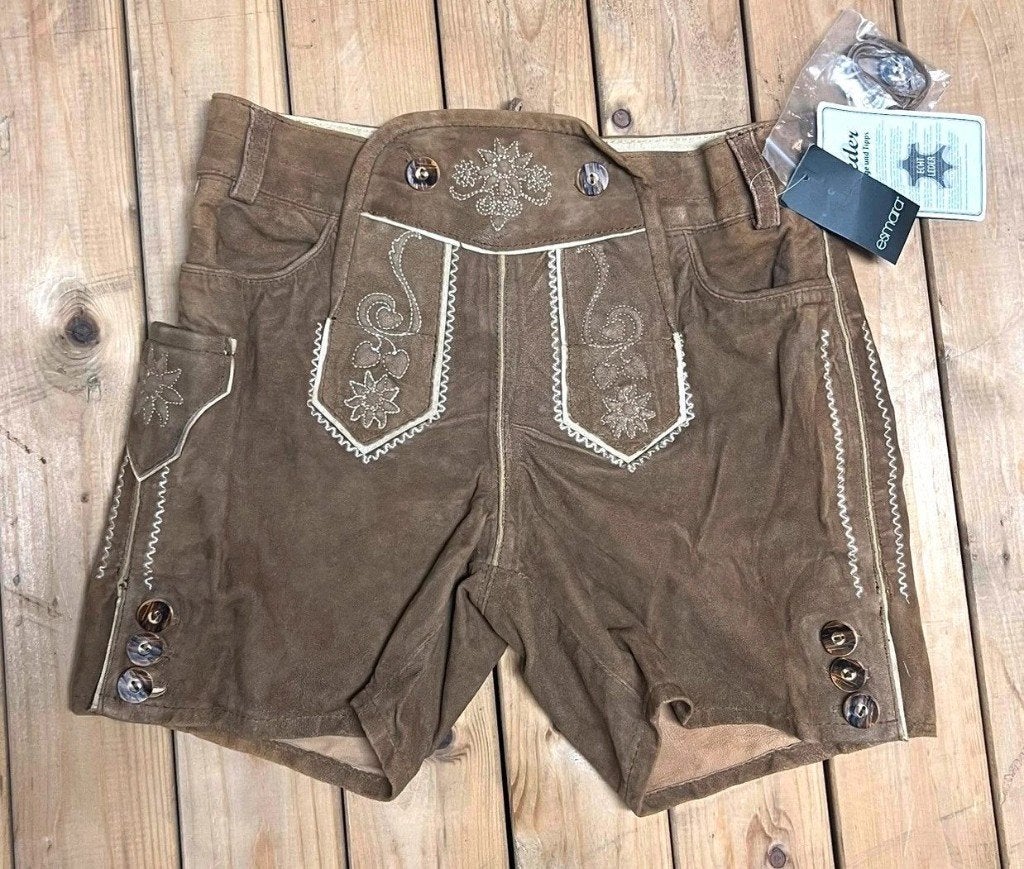 Bruine lederen lederhose maat 36 echt leder
