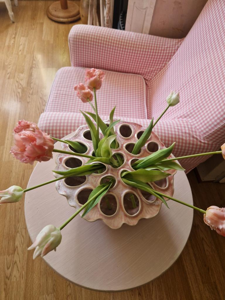 Grote roze lotus vaas Doorsnee 31 cm, Overige kleuren, Ophalen of Verzenden, Minder dan 50 cm, Glas