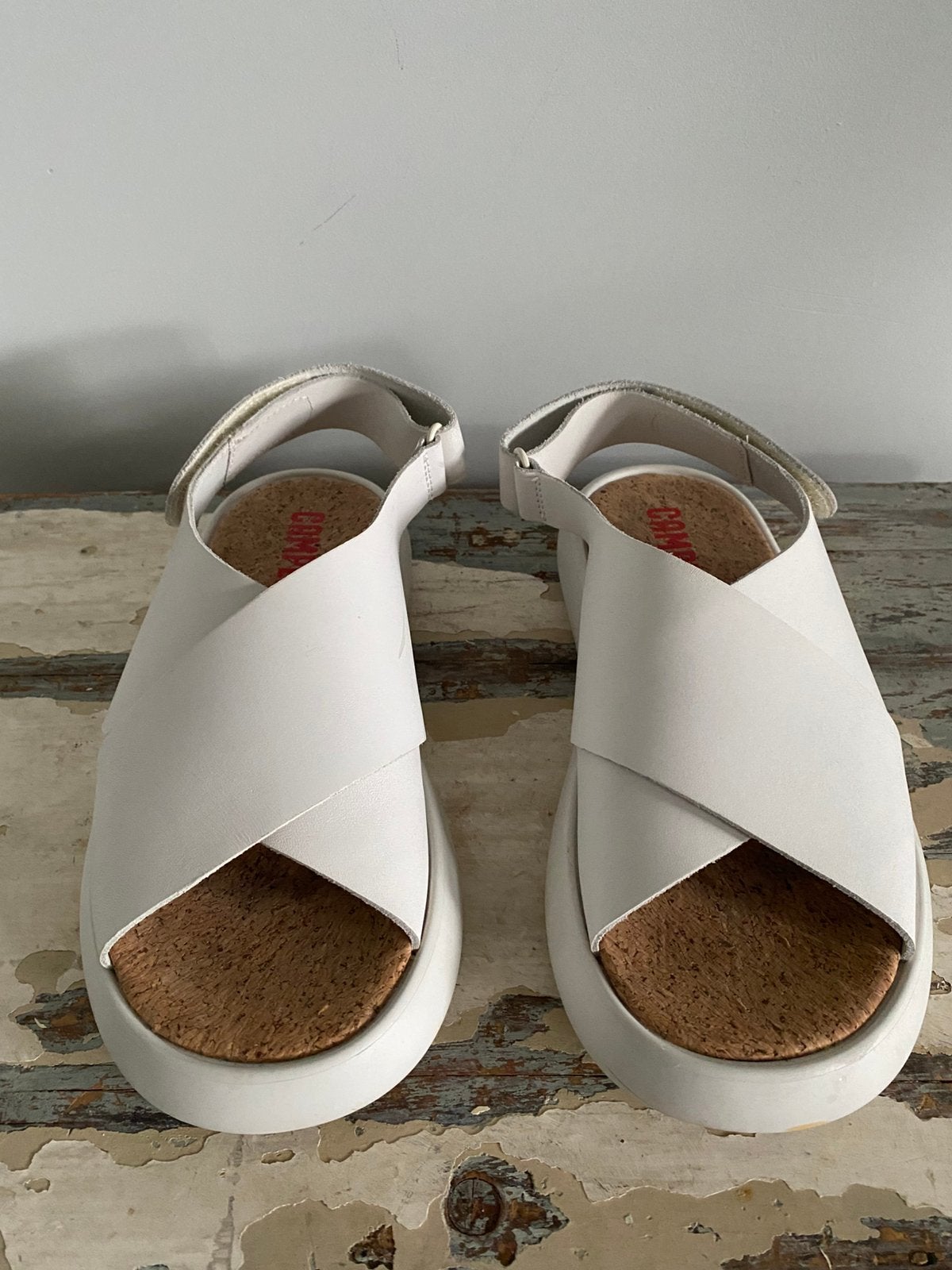 Pre-loved Camper witte leren sandalen maat 39, Ophalen of Verzenden, Zo goed als nieuw, Wit, Sandalen of Muiltjes
