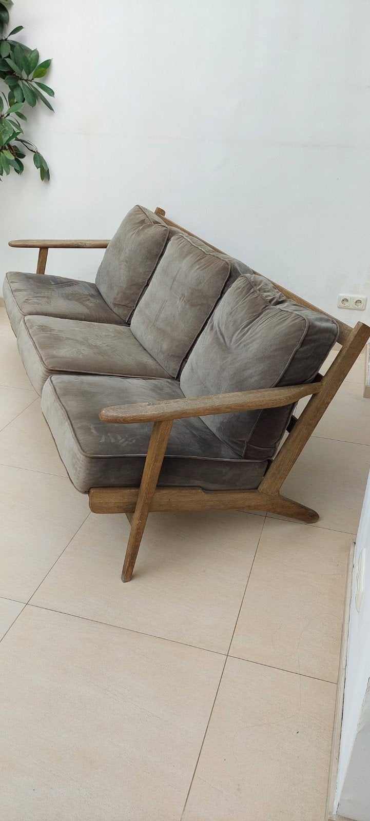 3-zits houten bank met losse kussens, Ophalen, Gebruikt, Minder dan 75 cm, 150 tot 200 cm